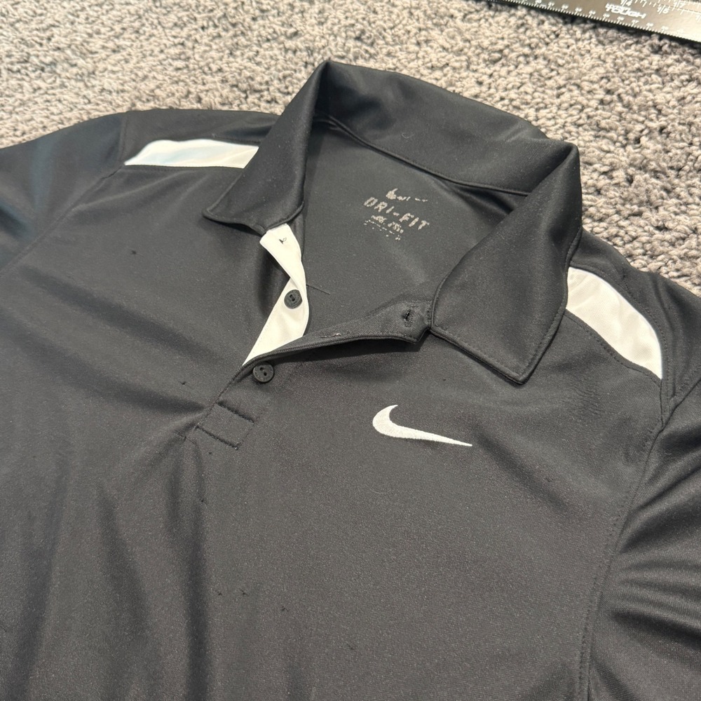Athletic Nike Dri-FIT Polo Shirt Mens Black Good Snags Short Sleeve 20x28